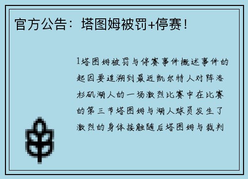 官方公告：塔图姆被罚+停赛！